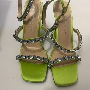 Betsey Johnson Brand New Neon Lime Crystal-Strap Heeled Sandals Size 7
